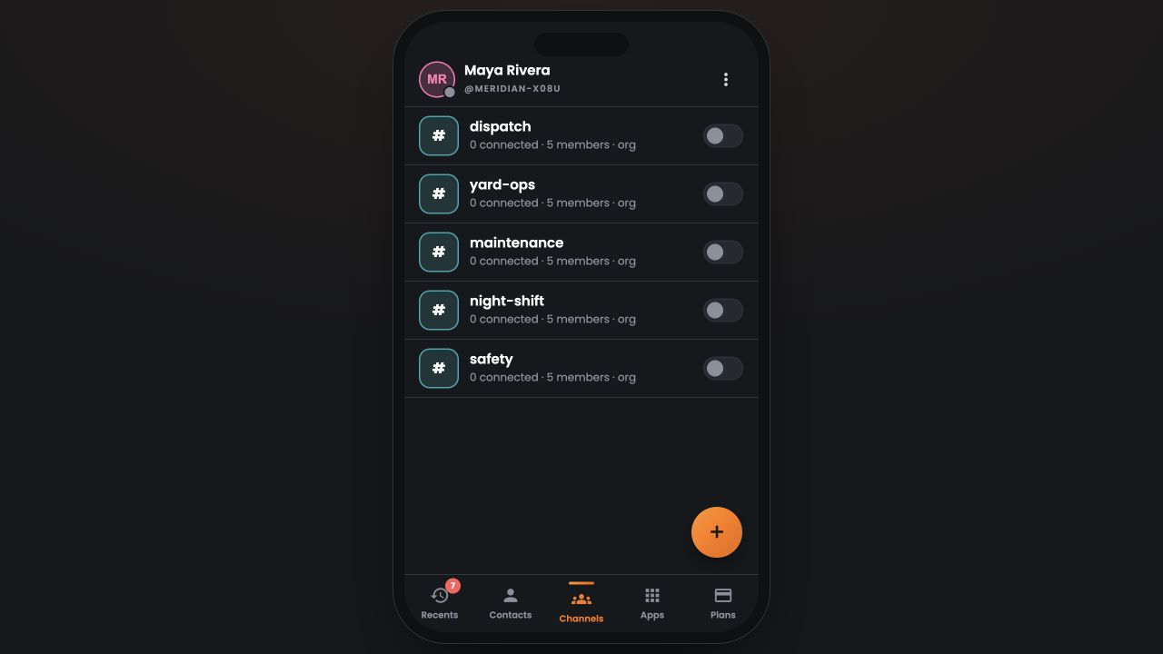 The current push.tt channels screen showing channel membership and connected users